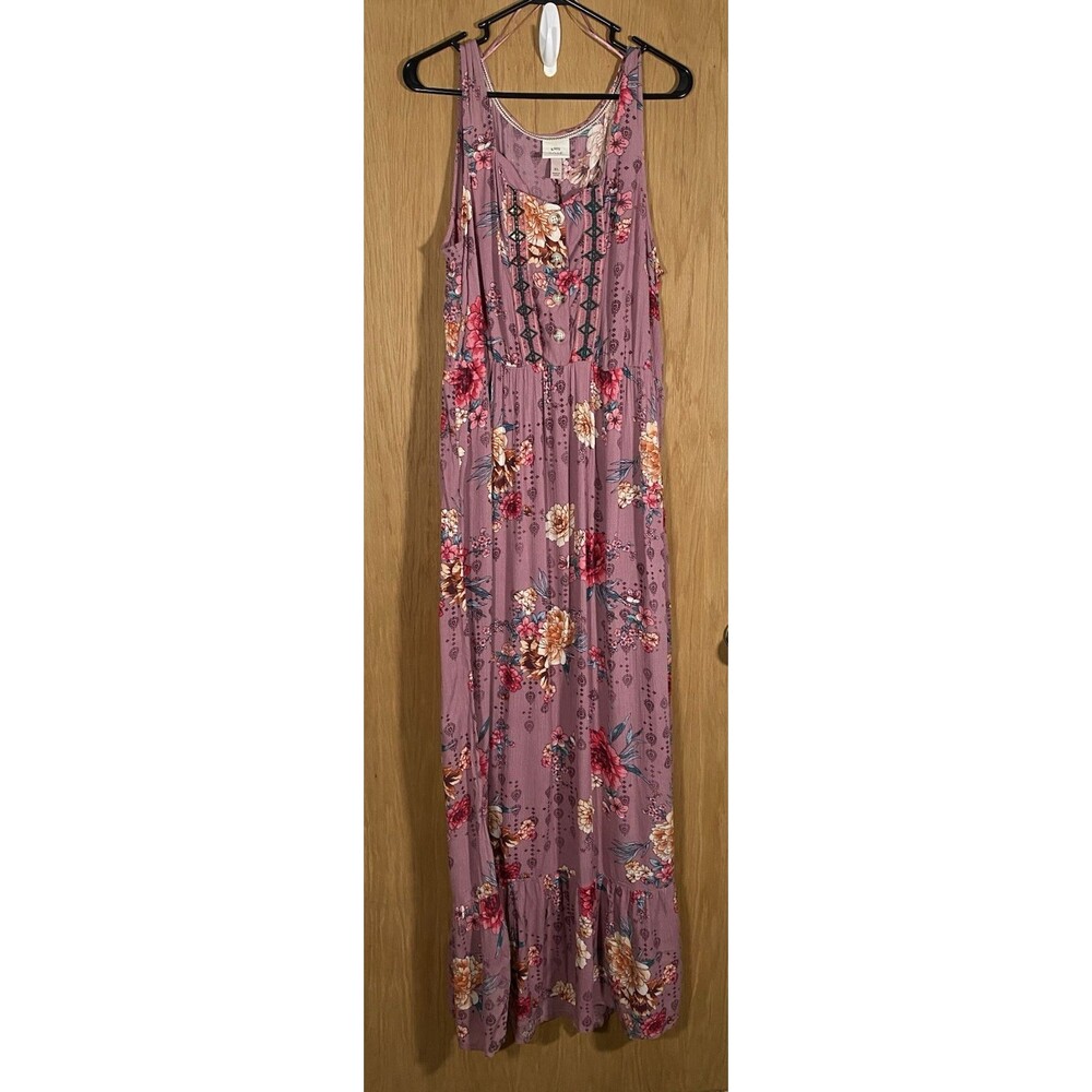 Knox Rose Women's XL Boho Maxi Dress Floral Cottage Tiered Ruffle Embroidered